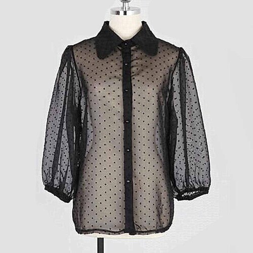 Blusa De Gasa Transparente Diseño Puntos Y Botones Mpb-542 