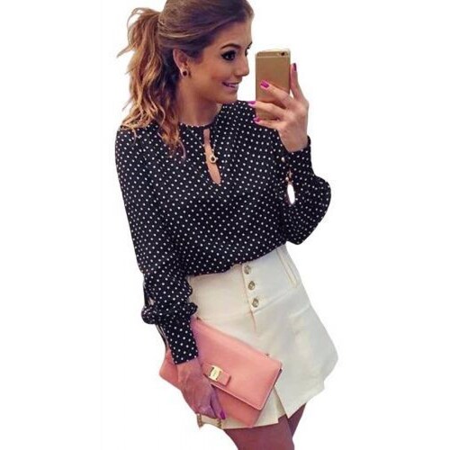 Blusa Dama Negro Polka Dots Mpb-599 