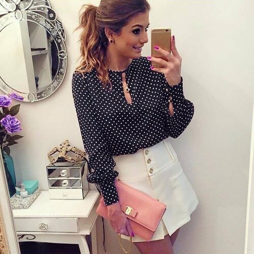 Blusa Dama Negro Polka Dots Mpb-599 