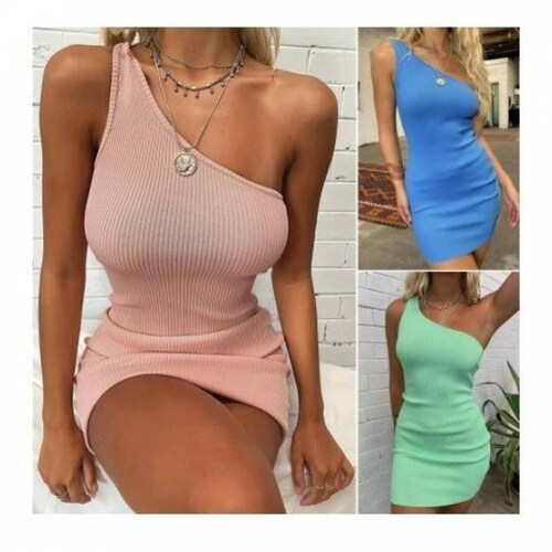 Vestido Un Hombro Ajustado A La Moda Mujer Colores V-103 