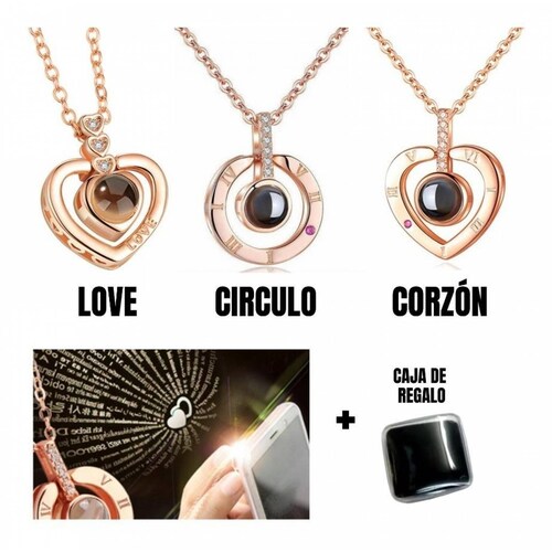 Collar Proyección Te Amo 100 Idiomas Mas Caja De Regalo J-003 CORAZÓN
