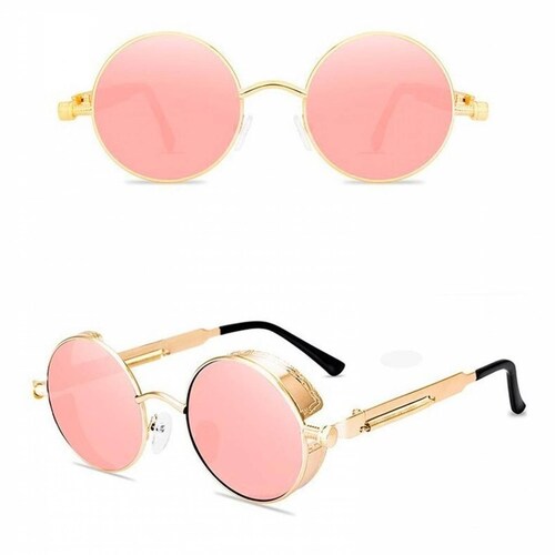 Lentes De Sol UV-400 Redondos Steampunk Unisex A-004 Rosa