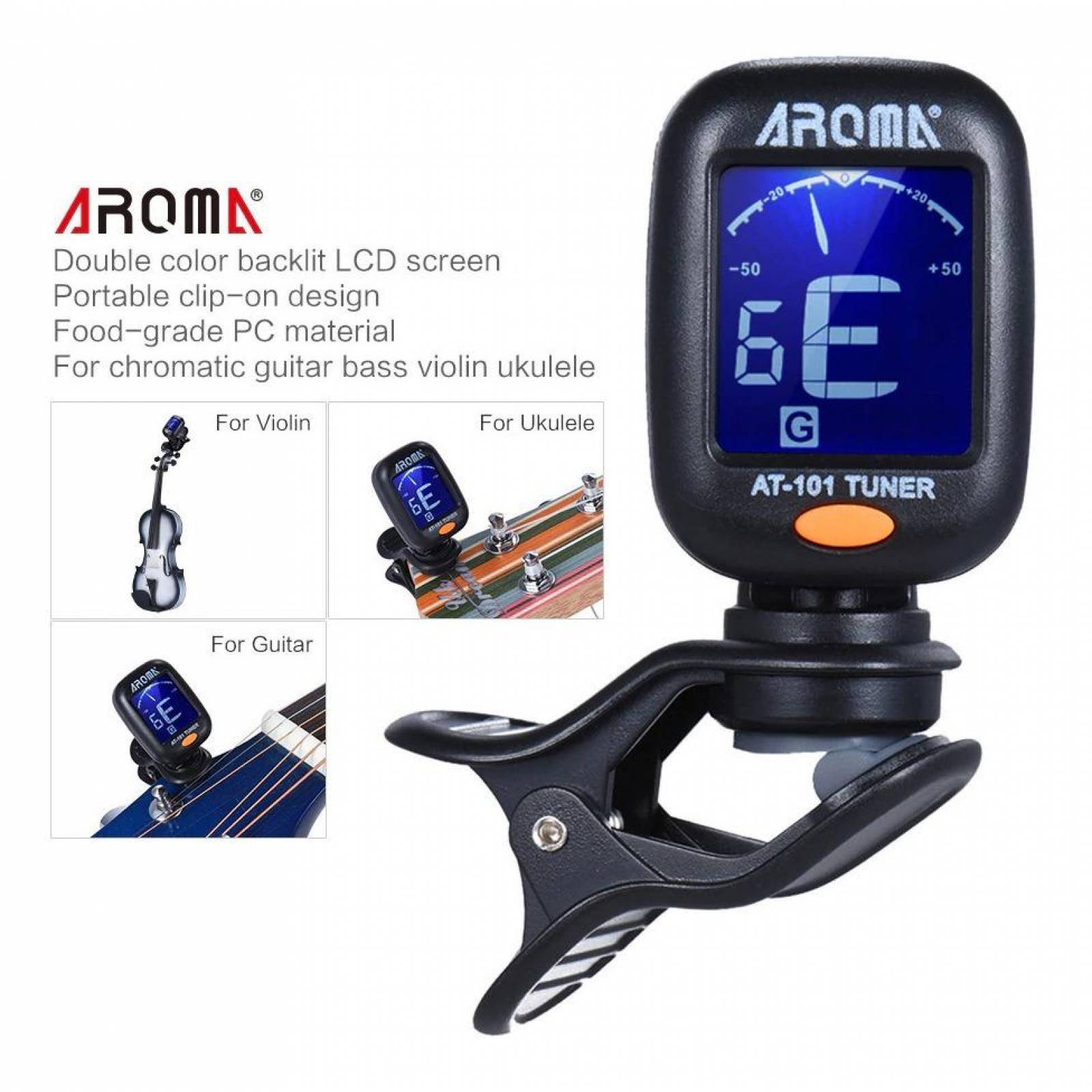 Afinador digital clip-on aroma at-101 tuner para guitarra - Sears