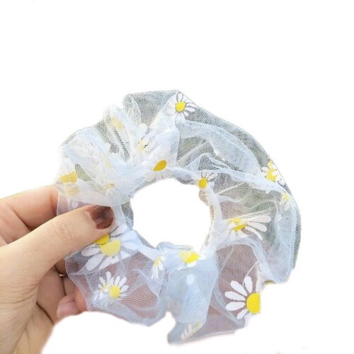 Ligas Scrunchies Margaritas Transparentes Mujer V-042 Celeste