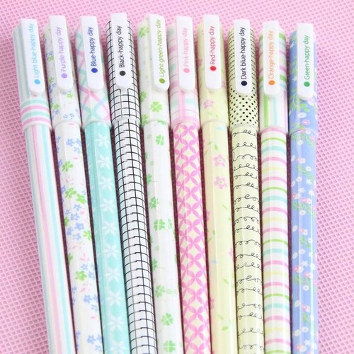 Set 10 Boligrafos De Gel Colores Kawaii + Estuche Mpb-461 