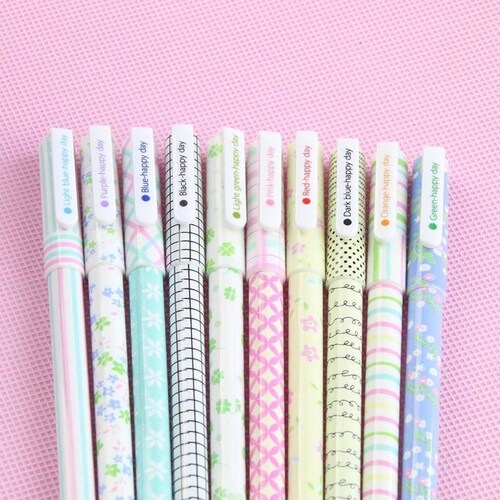 Set 10 Boligrafos De Gel Colores Kawaii + Estuche Mpb-461 