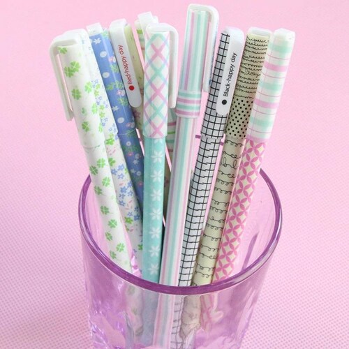 Set 10 Boligrafos De Gel Colores Kawaii + Estuche Mpb-461 