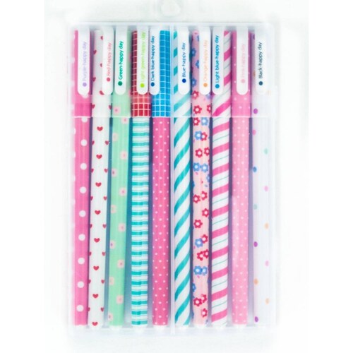 Set 10 Boligrafos De Gel Colores Kawaii + Estuche Mpb-461 