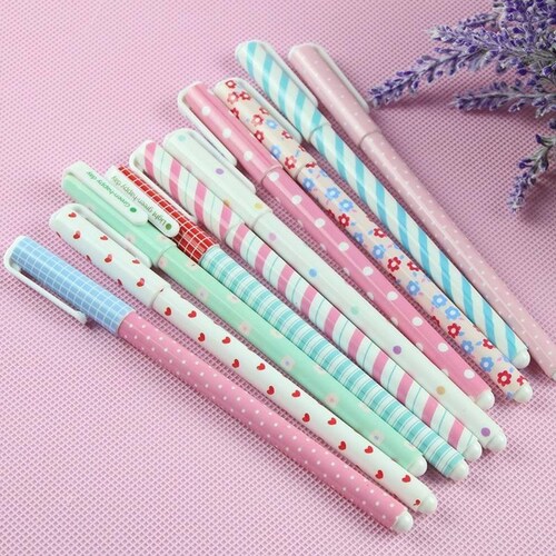 Set 10 Boligrafos De Gel Colores Kawaii + Estuche Mpb-461 