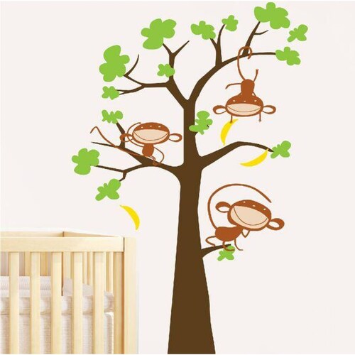 Vinil Grande Niño Árbol Con Changos 