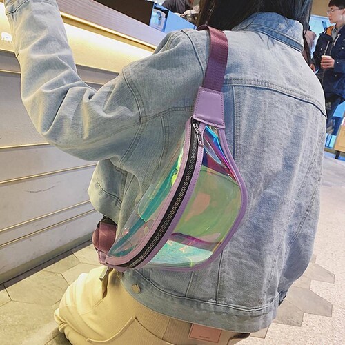 Bolsa Cintura Cangurera Transparente Brillo Oro Mpb-394 Purpura