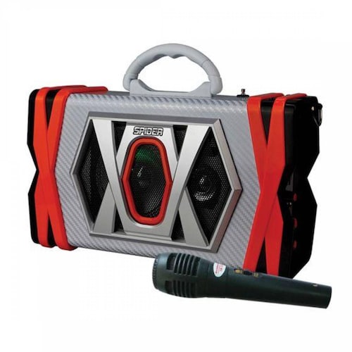 SPIDER Portafolio bocina Bluetooth con Tweeter , Mp3, USB/SD, Karaoke (Negro y Rojo) 