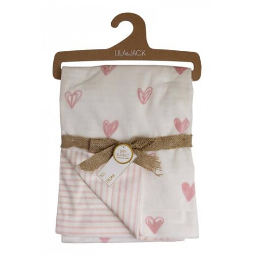 Blanket 30x40 White With Blush Heart Print With B 