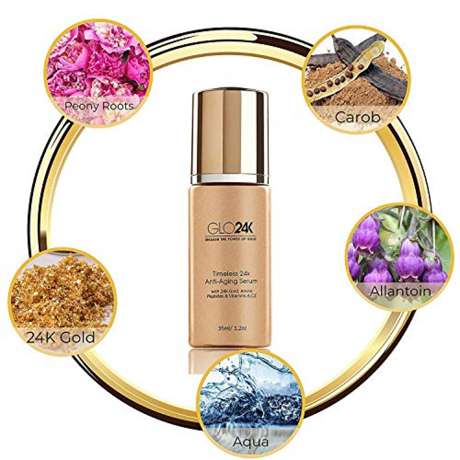 Suero antienvejecimiento glo24k oro 24k con vitaminas c y e Sears