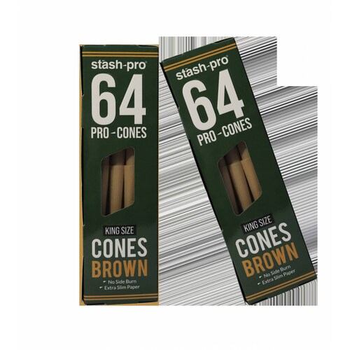 Caja de 64 conos pre rolados Pro Premium King Size ultra fino Marca STASH PRO