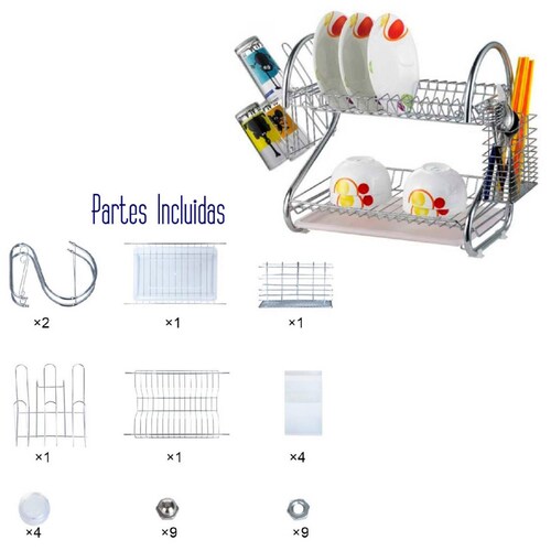 RD ROYAL COOK Escurridor De Trastes Con Porta Vasos Porta Cubiertos Y Charola Inferior
