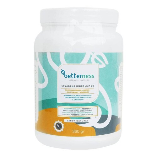 Colágeno Hidrolizado Polvo Betterness Omega 3 Vitaminas 360g