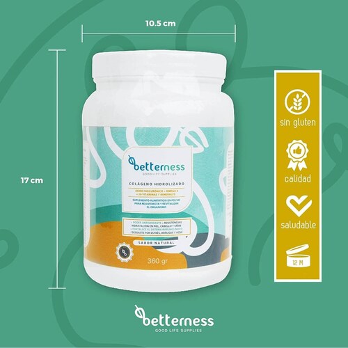 Colágeno Hidrolizado Polvo Betterness Omega 3 Vitaminas 360g