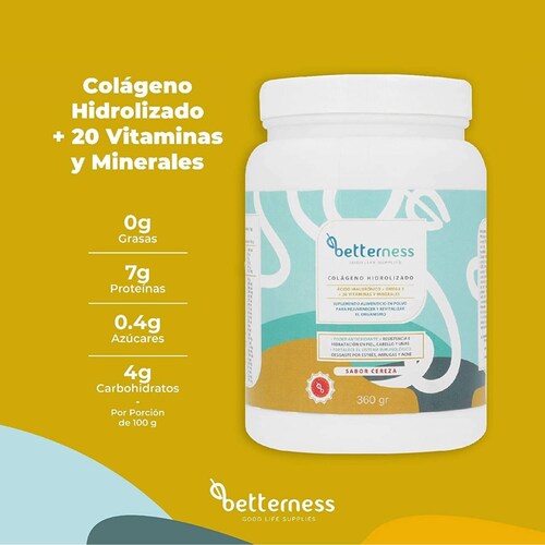 Colágeno Hidrolizado Polvo Betterness Omega 3 Vitaminas 360g