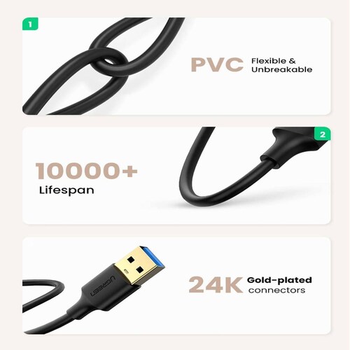 UGREEN Cable Alargador USB 3.0 Extension Macho a Hembra para Ordenador