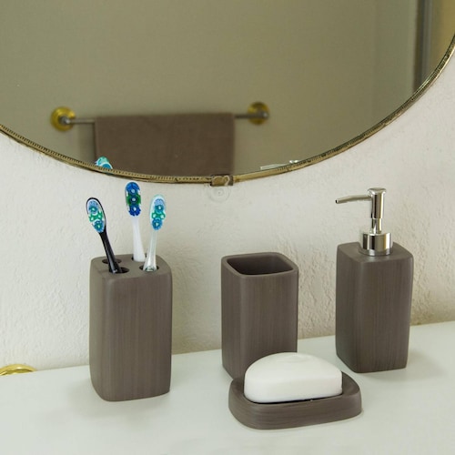 Set de accesorios de baño 4 piezas Café
