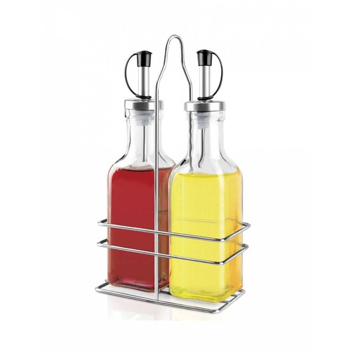 Juego de vinagrera y aceitera con soporte 