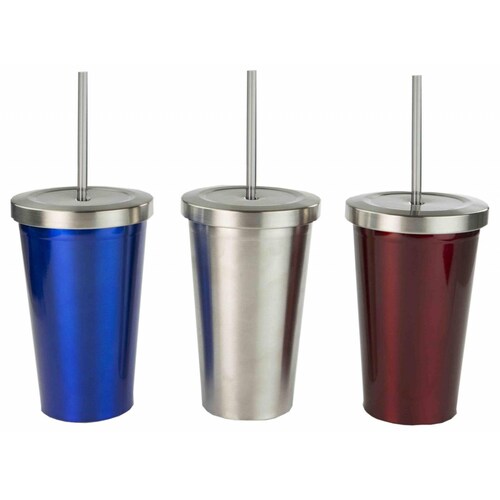 Vaso INOX con tapa y popote 500 ml