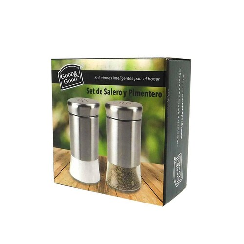 Set de salero y pimentero 2 piezas con tapa de acero inoxidable 