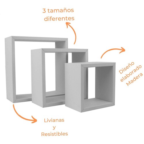 Set 3 repisas flotantes cuadradas minimalista blancas 