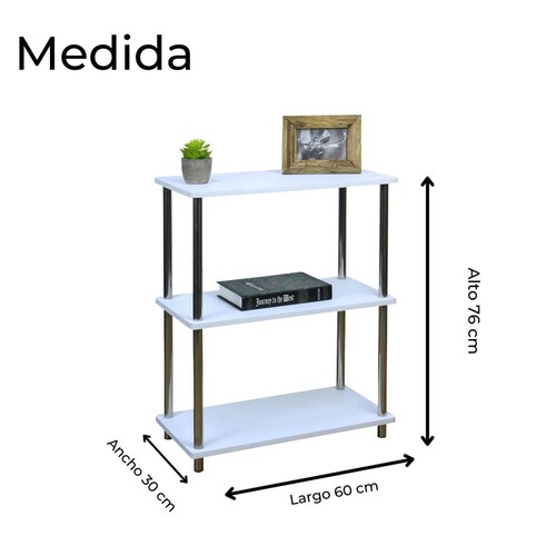 Anaquel Estante Multiusos Madera Con Acero Inoxidable Blanco 