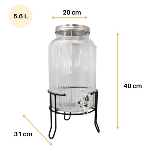 Dispensador de vidrio para agua, 5.6 L 