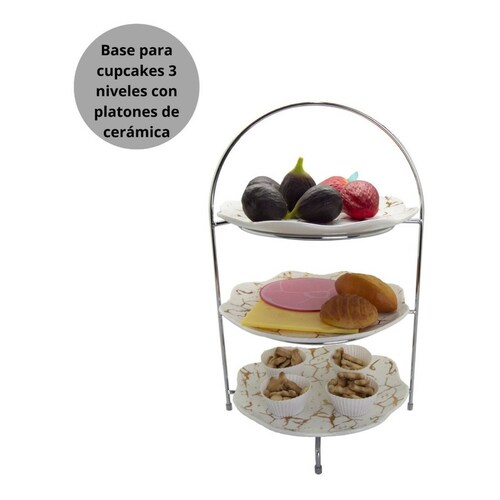 Base Para Cupcakes 3 Niveles Con Platones De Cerámica