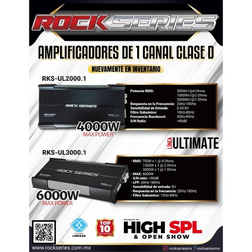 Amplificador Monoblock Rock Series RKS-UL2000.1 4000 Watts Clase D High SPL Open Show Ultimate Serie 