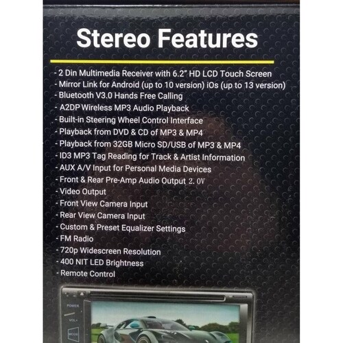 Autoestéreo Coustic CO-2800 Con Bluetooth 2 Din 6.2" 