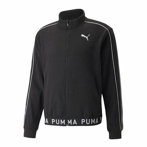 Chaqueta negro y blanco con letras blancas de la marca Puma de hombre.