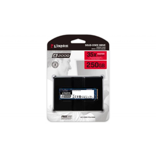 Unidad De Estado Solido M.2 Kingston SSD A2000 250GB, NVMe, PCIe, lectura/escritura de hasta 2,200/2,000MB/seg (SA2000M8/250G)