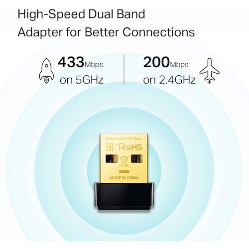 Tarjeta de Red TP-LINK Archer T2U US AC600, Mini Wireless USB, Conexiones de banda dual 5GHz 433Mbps, 2.4GHz 200Mbps