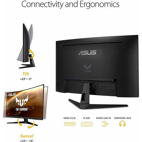 Monitor ASUS 80 cm 31.5 Pulg, Full HD, 1 Vga, 1 HDMI, Curvo, Color Negro, 165 Hz, 1 ms (VG328H1B)