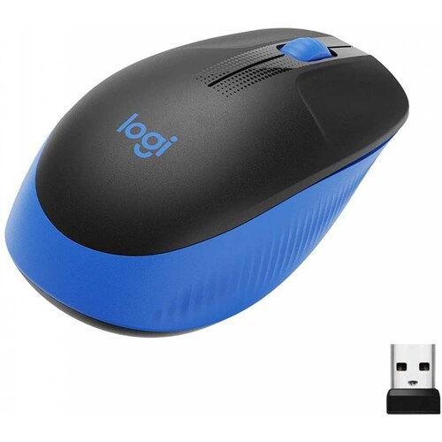 Mouse Optico Inalambrico Logitech M190 Negro con Azul, Ambidiestro, 1000 dpi, 3 botones, (910-005903)