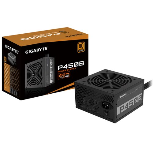 Fuente de Poder Gigabyte P450B 450 W, Voltaje de entrada AC 100 - 240 V, 20+4 pin ATX, Certificación 80 PLUS Bronze, (GP-P450B)