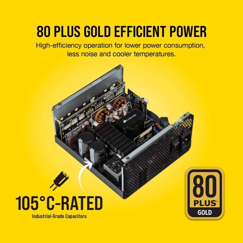 Fuente De Poder Corsair RM750, 750w, Certificacion 80 Plus Gold, Totalmente Modular Refurbished (CP-9020195-NA/RF)