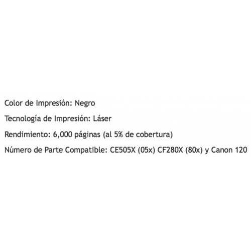 Toner Generico ce505x/Cf280x, Negro, para Canon (CE505X280120COMPAI) Caja Verde, Tigre