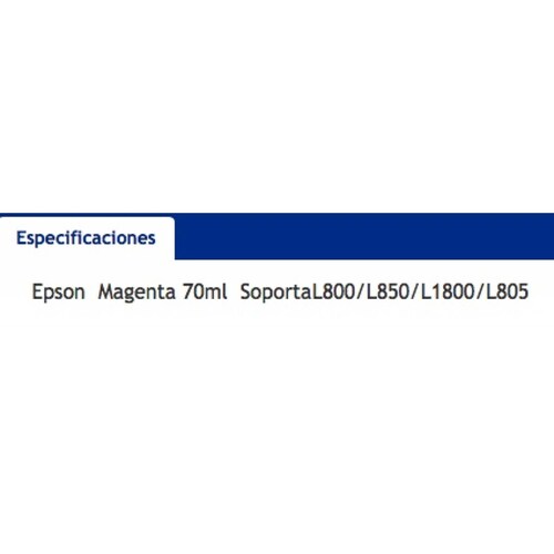 BOTELLA DE TINTA EPSON MAGENTA PARA L800 T673320 70ML original