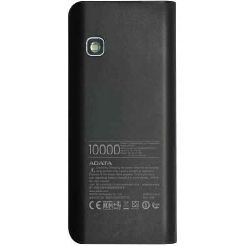 CARGADOR PORTATIL POWER BANK ADATA PT100 10,000MAH 2 SALIDAS USB 5V, 3ampers, LAMPARA LED, NEGRO/VERDE