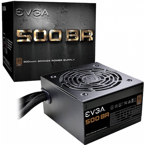 Fuente de Poder EVGA 500 BR 500 W, Voltaje de entrada AC 100 - 240 V, 24-pin ATX, Certificación 80 PLUS Bronze, (100-BR-0500-k1)