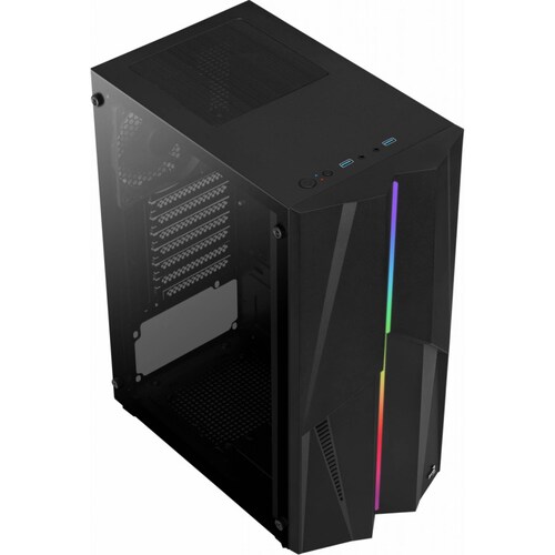 Gabinete Aerocool Mecha RGB, Negro, Media Torre, ATX, micro ATX, mini-ITX, Ventana de cristal, 1 ventilador Trasero 120mm, MECHA-G-BK-V2