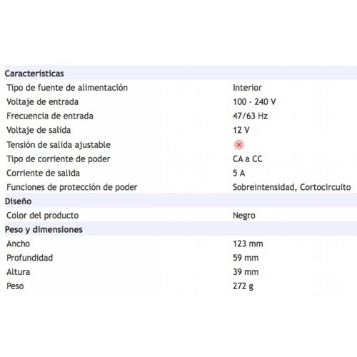 Fuente de Poder Provision-ISR regulada DE 12 Volts, 5 Amperes (PR-12V5A)