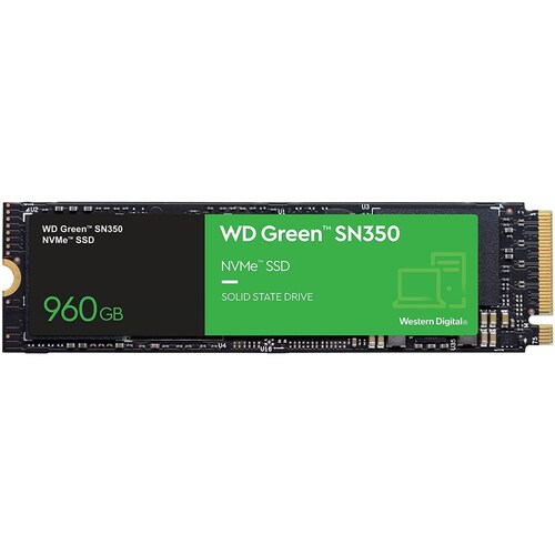 Unidad de estado solido SSD M.2 Western Digital Green SN350 960GB, NVMe, PCIe, Lectura 2400 MB/s, Escritura 1900 MB/s, M.2