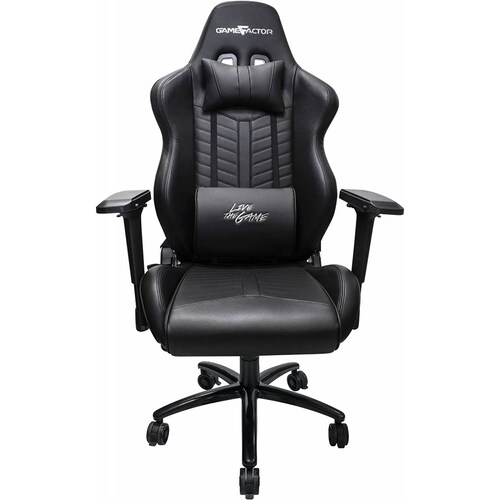 Silla Gamer Game Factor Cgc601-bl, Piel Automotriz, Mecanismo Mariposa, Ergonomica, Descansa Brazos, Negro
