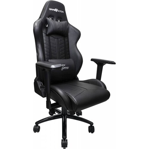 Silla Gamer Game Factor Cgc601-bl, Piel Automotriz, Mecanismo Mariposa, Ergonomica, Descansa Brazos, Negro